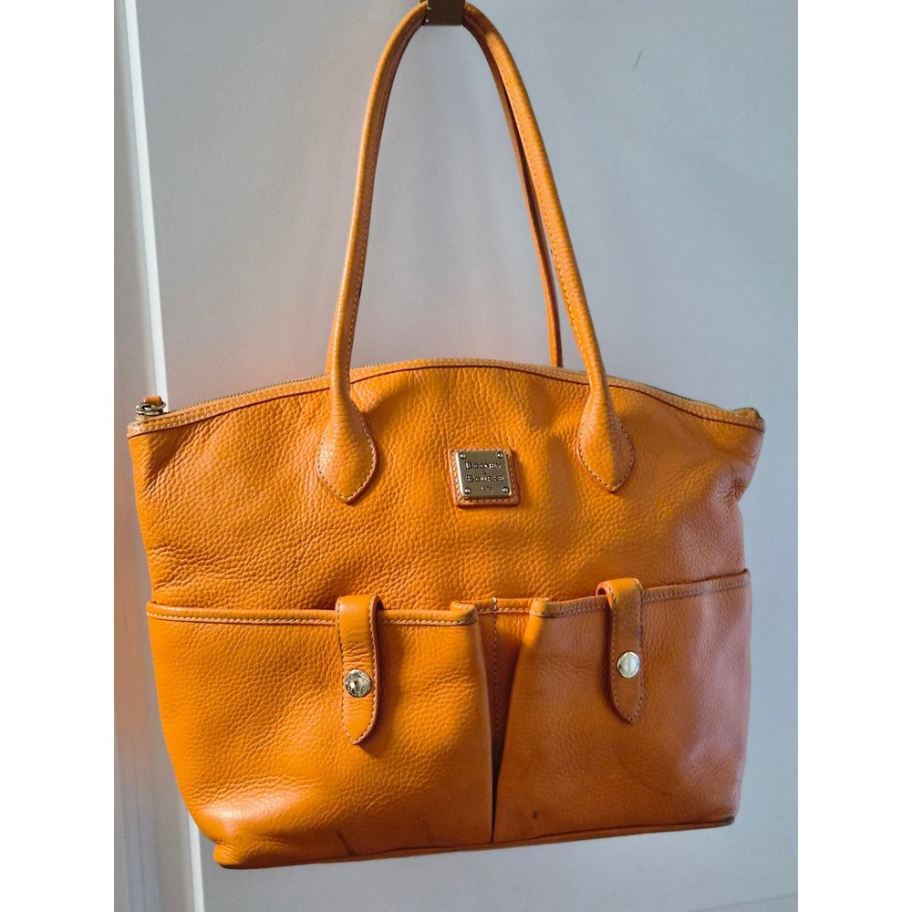 Dooney & Bourke Orange Pebble Grain Leather Tote Shoulder Bag Zip Top Pocket